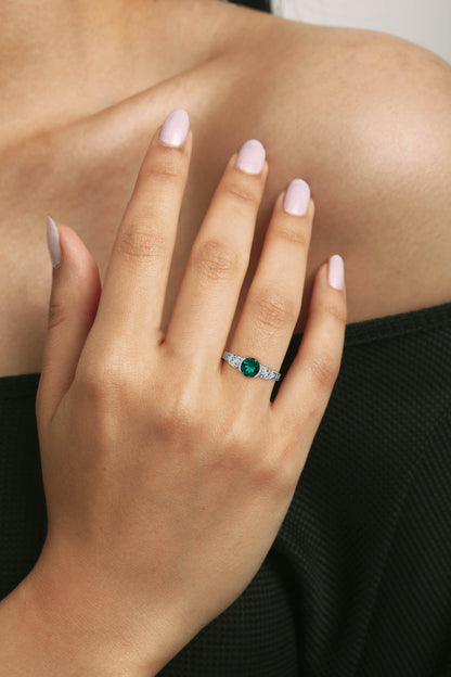 Vrishti - 14K White Gold Lab-Grown Diamond and Emerald Ring