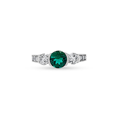 Vrishti - 14K White Gold Lab-Grown Diamond and Emerald Ring