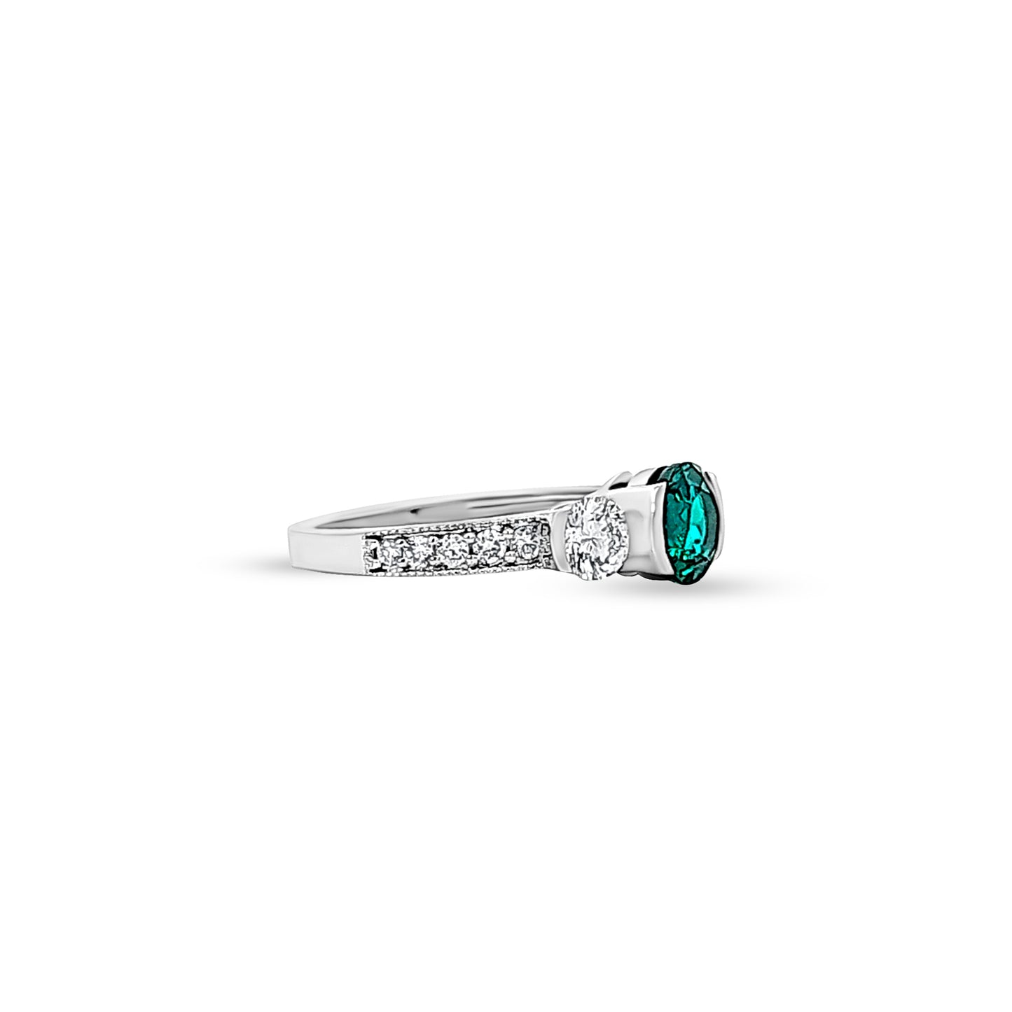 Vrishti - 14K White Gold Lab-Grown Diamond and Emerald Ring