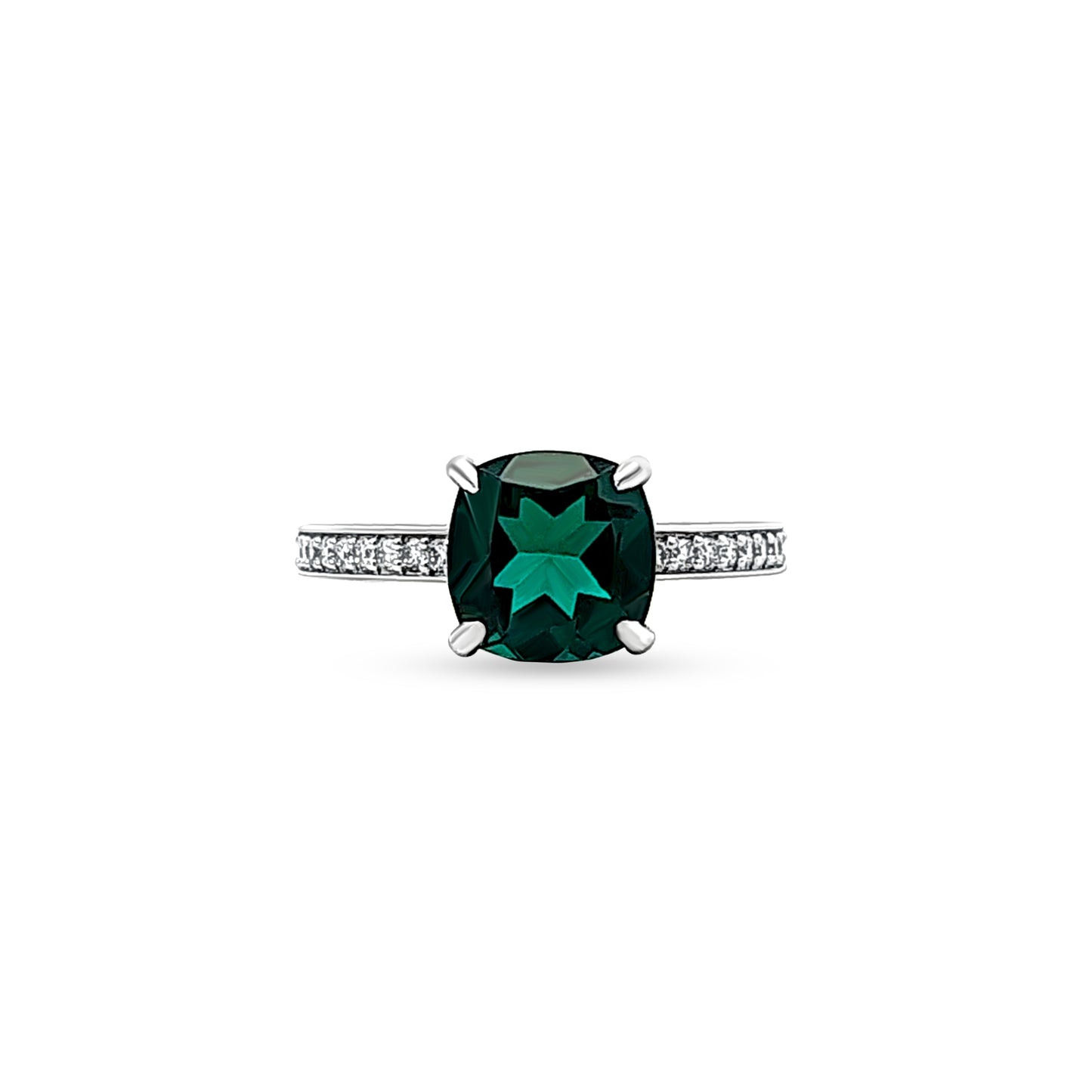 Anvika - 14K White Gold Lab-Grown Diamond and Single Emerald Stone Ring