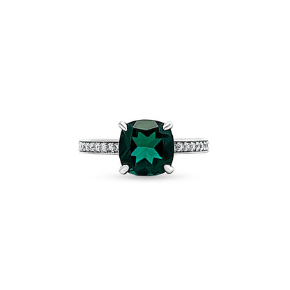 Anvika - 14K White Gold Lab-Grown Diamond and Single Emerald Stone Ring