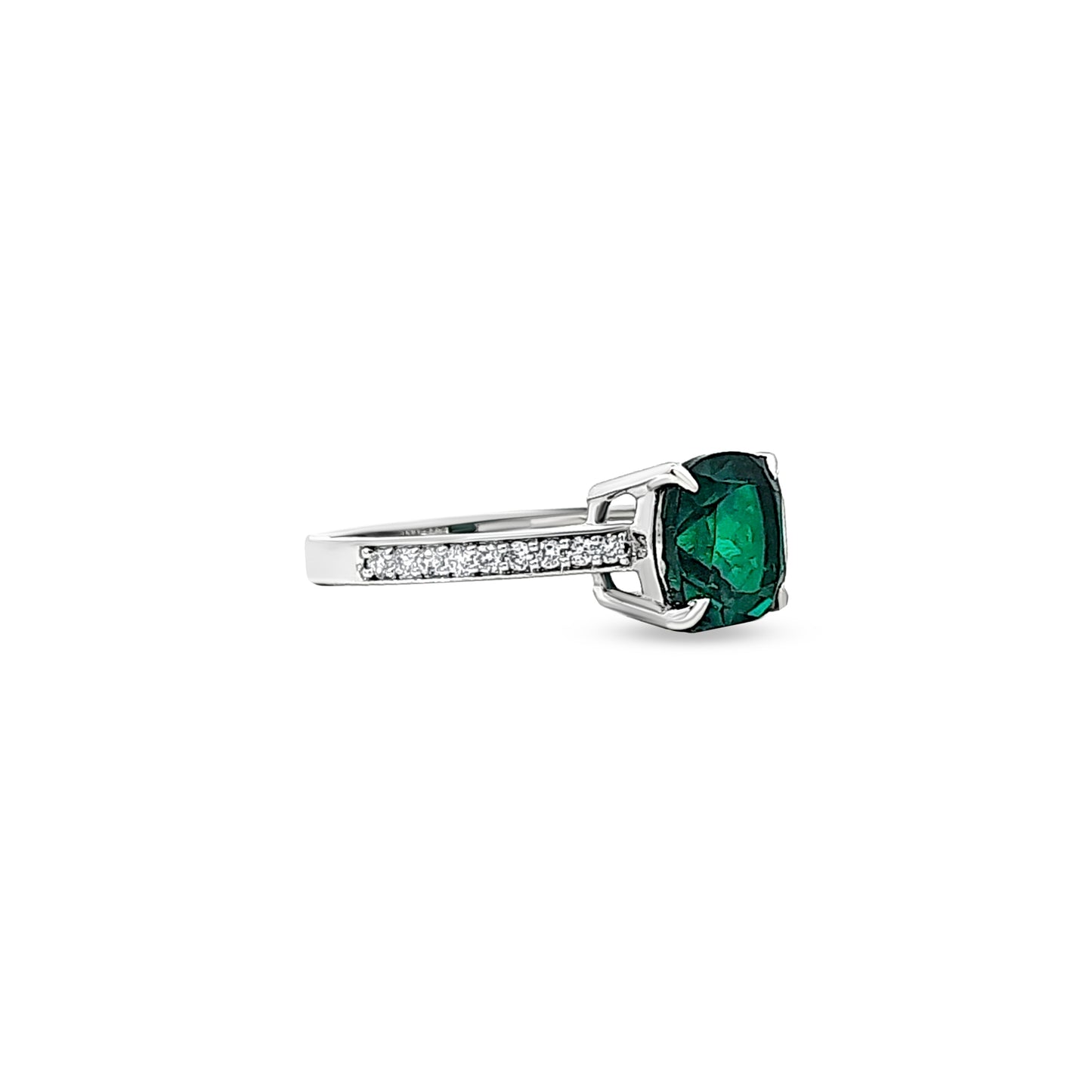 Anvika - 14K White Gold Lab-Grown Diamond and Single Emerald Stone Ring