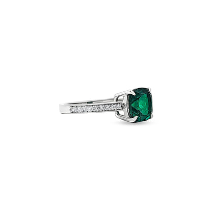 Anvika - 14K White Gold Lab-Grown Diamond and Single Emerald Stone Ring