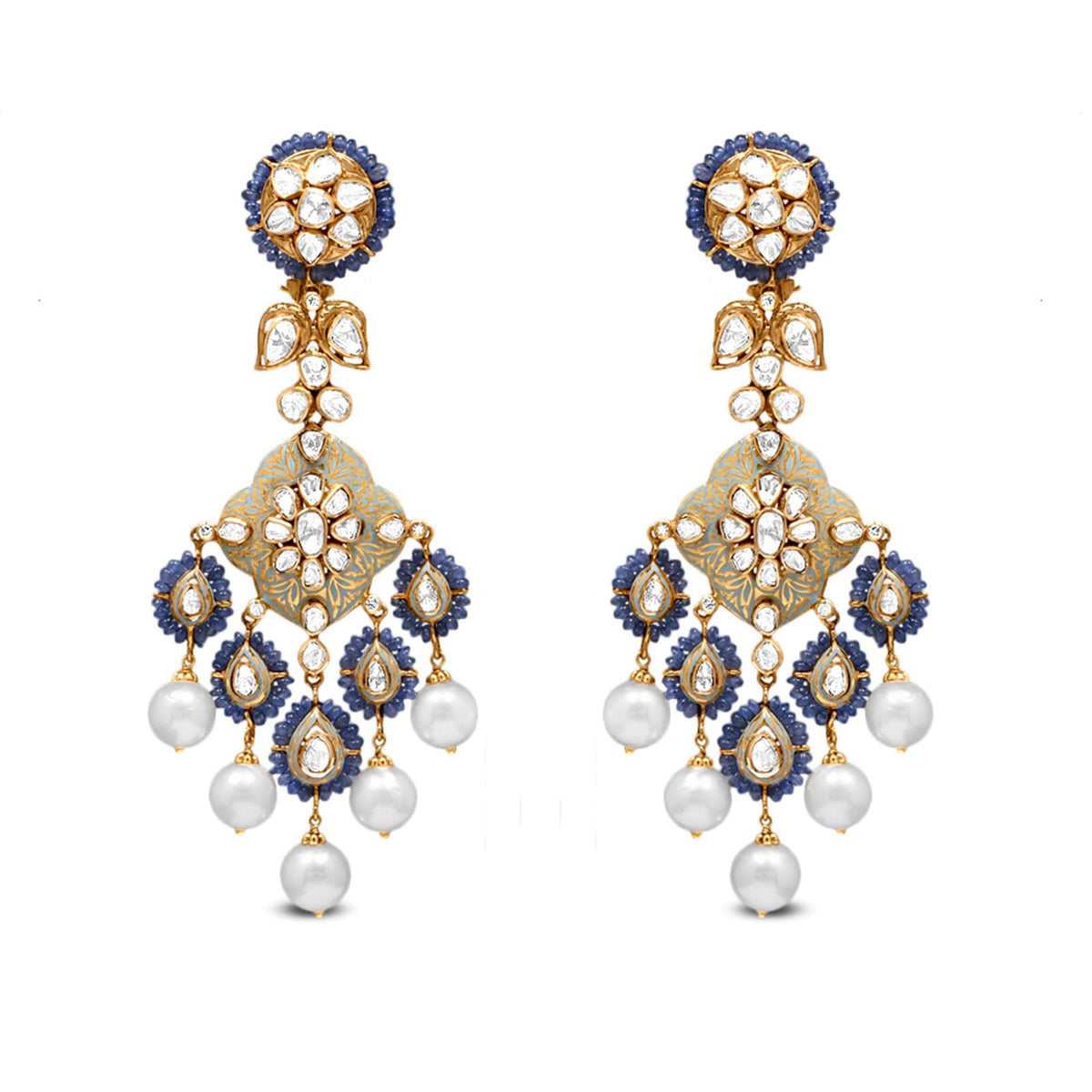 Polki Drop Earring In 18K Gold With Pearl And Bead
