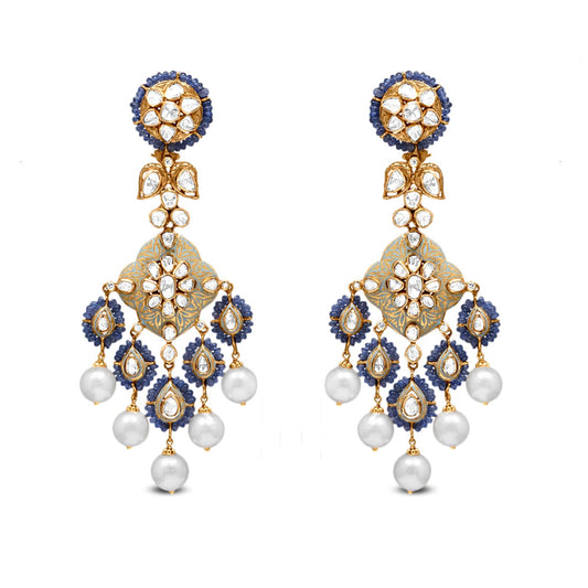 Polki Drop Earring In 18K Gold With Pearl And Bead