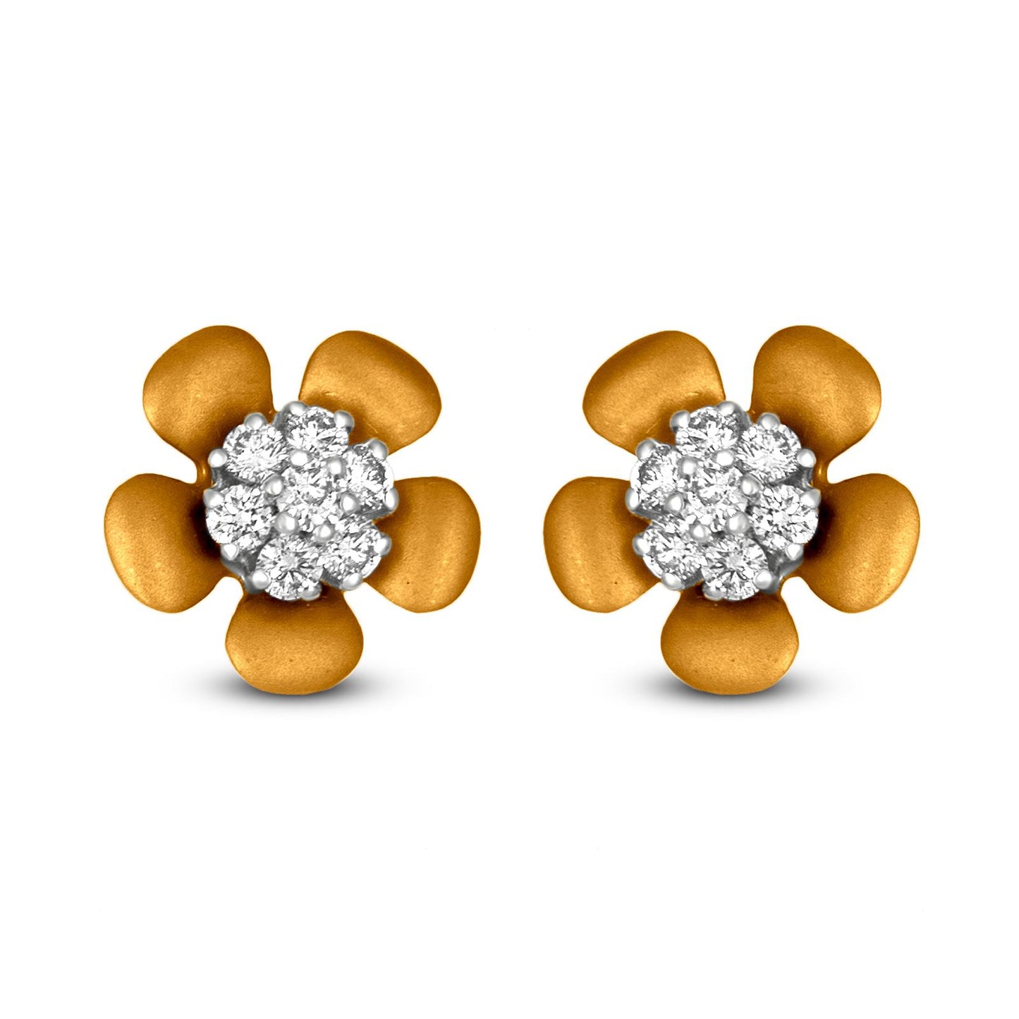 Jasmine Bloom: 18k Yellow Gold Diamond Stud Earrings with a Touch of Elegance