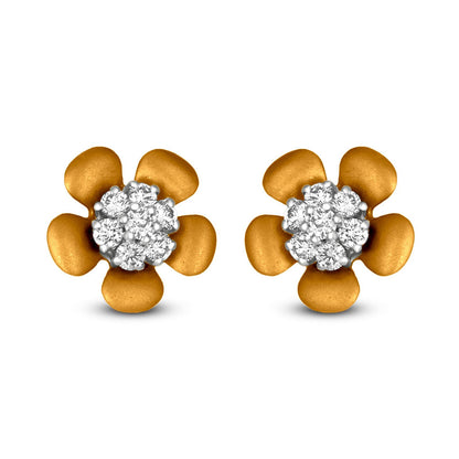 Jasmine Bloom: 18k Yellow Gold Diamond Stud Earrings with a Touch of Elegance
