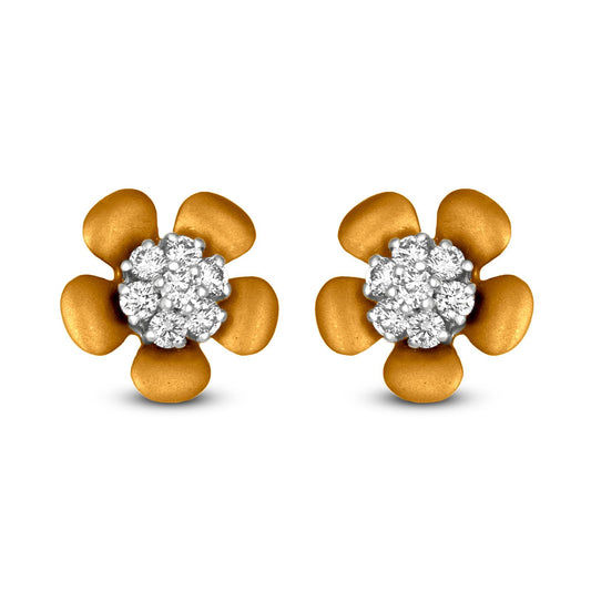 Jasmine Bloom: 18k Yellow Gold Diamond Stud Earrings with a Touch of Elegance