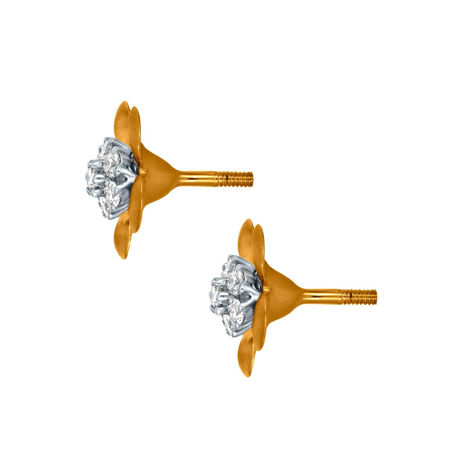 Jasmine Bloom: 18k Yellow Gold Diamond Stud Earrings with a Touch of Elegance