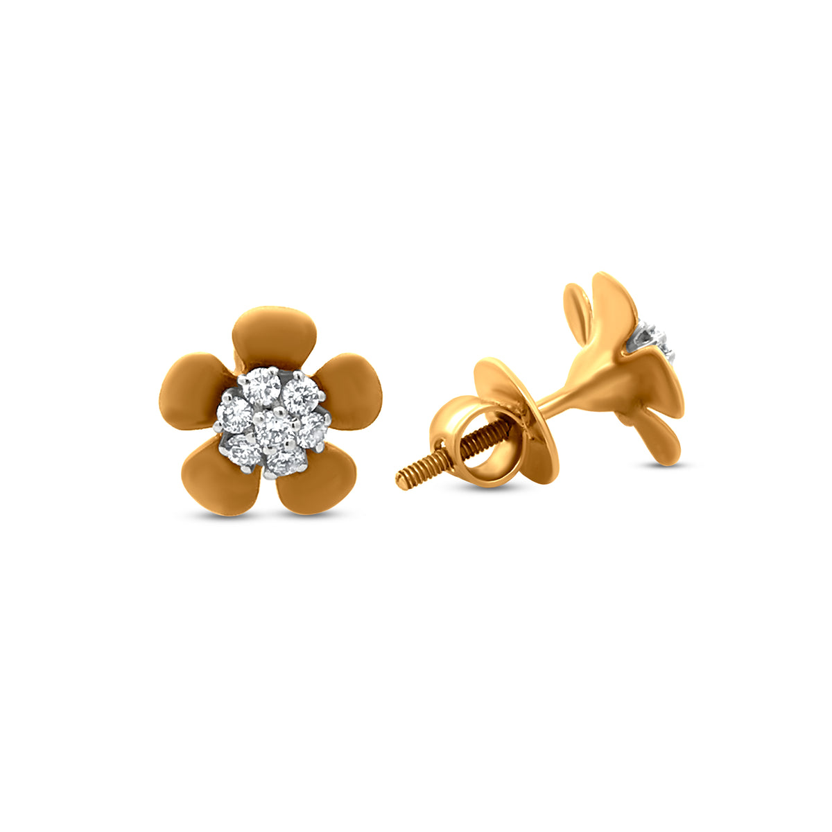 Jasmine Bloom: 18k Yellow Gold Diamond Stud Earrings with a Touch of Elegance