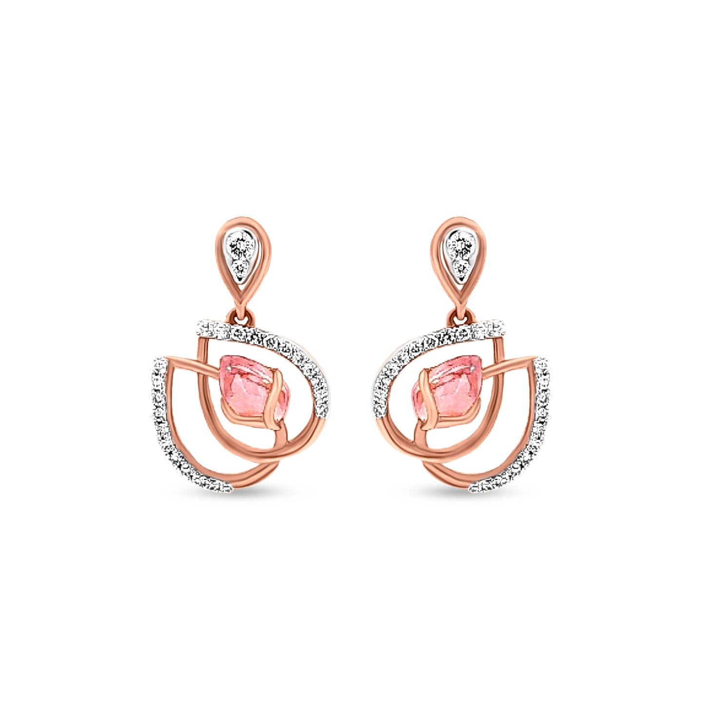 18K Rose Gold Lotus Leaf Earrings with Pink Sapphire And Diamonds