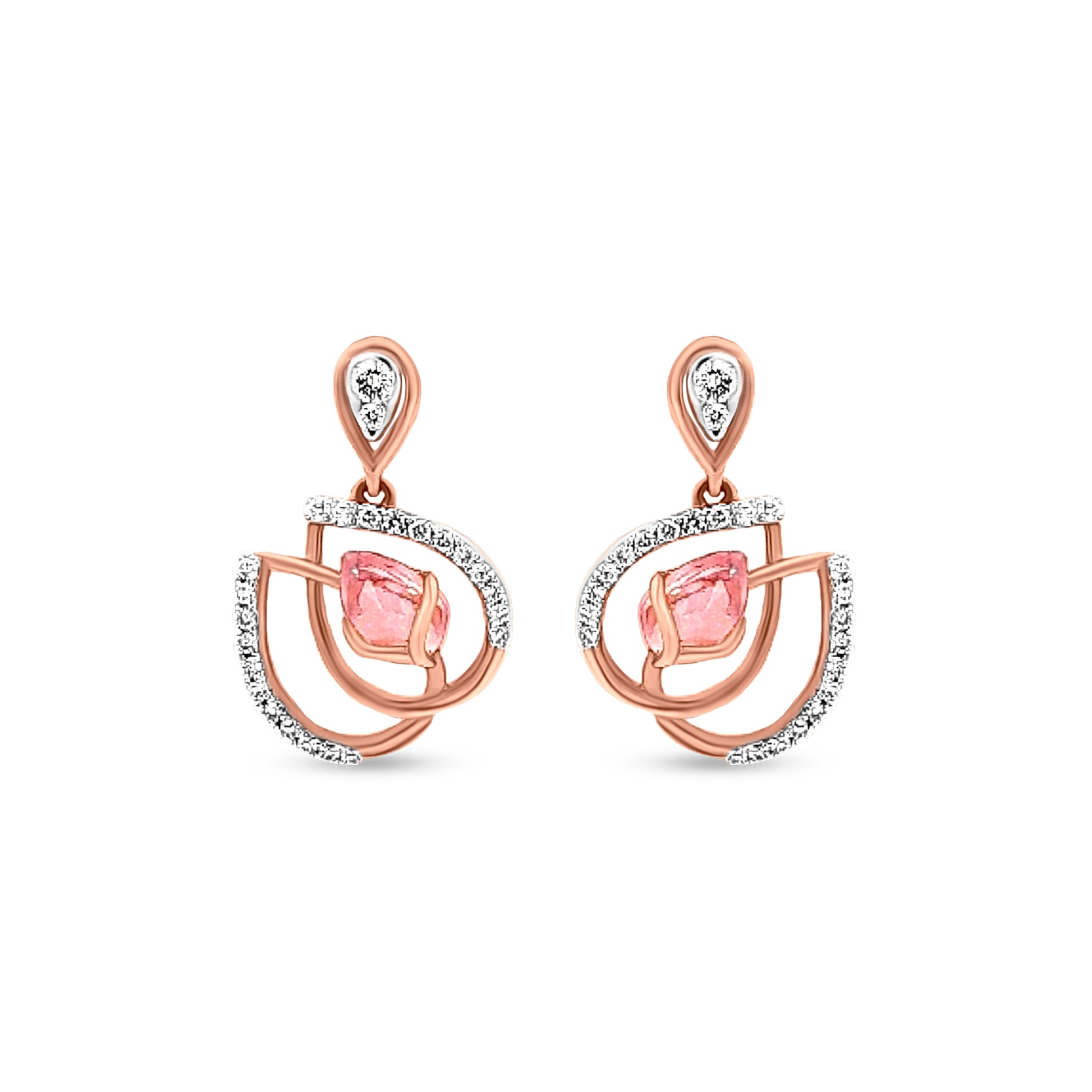 18K Rose Gold Lotus Leaf Earrings with Pink Sapphire And Diamonds
