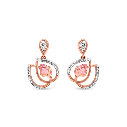 18K Rose Gold Lotus Leaf Earrings with Pink Sapphire And Diamonds