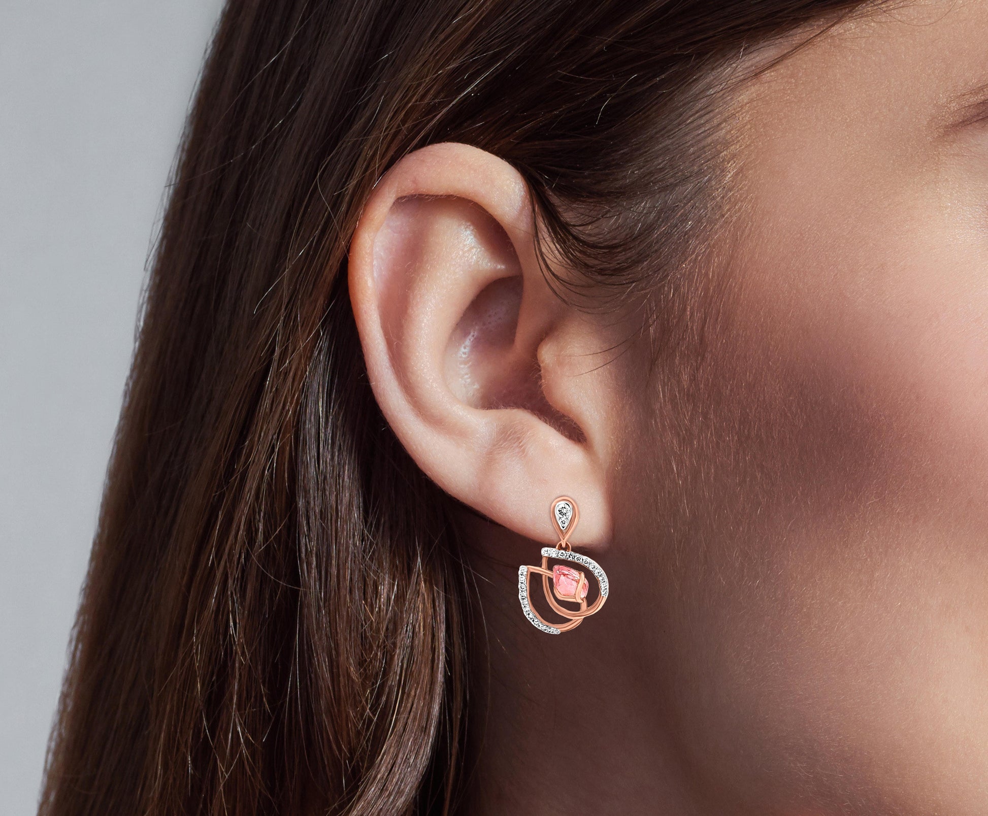 18K Rose Gold Lotus Leaf Earrings with Pink Sapphire And Diamonds