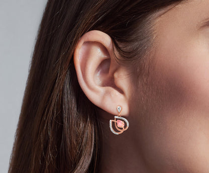 18K Rose Gold Lotus Leaf Earrings with Pink Sapphire And Diamonds