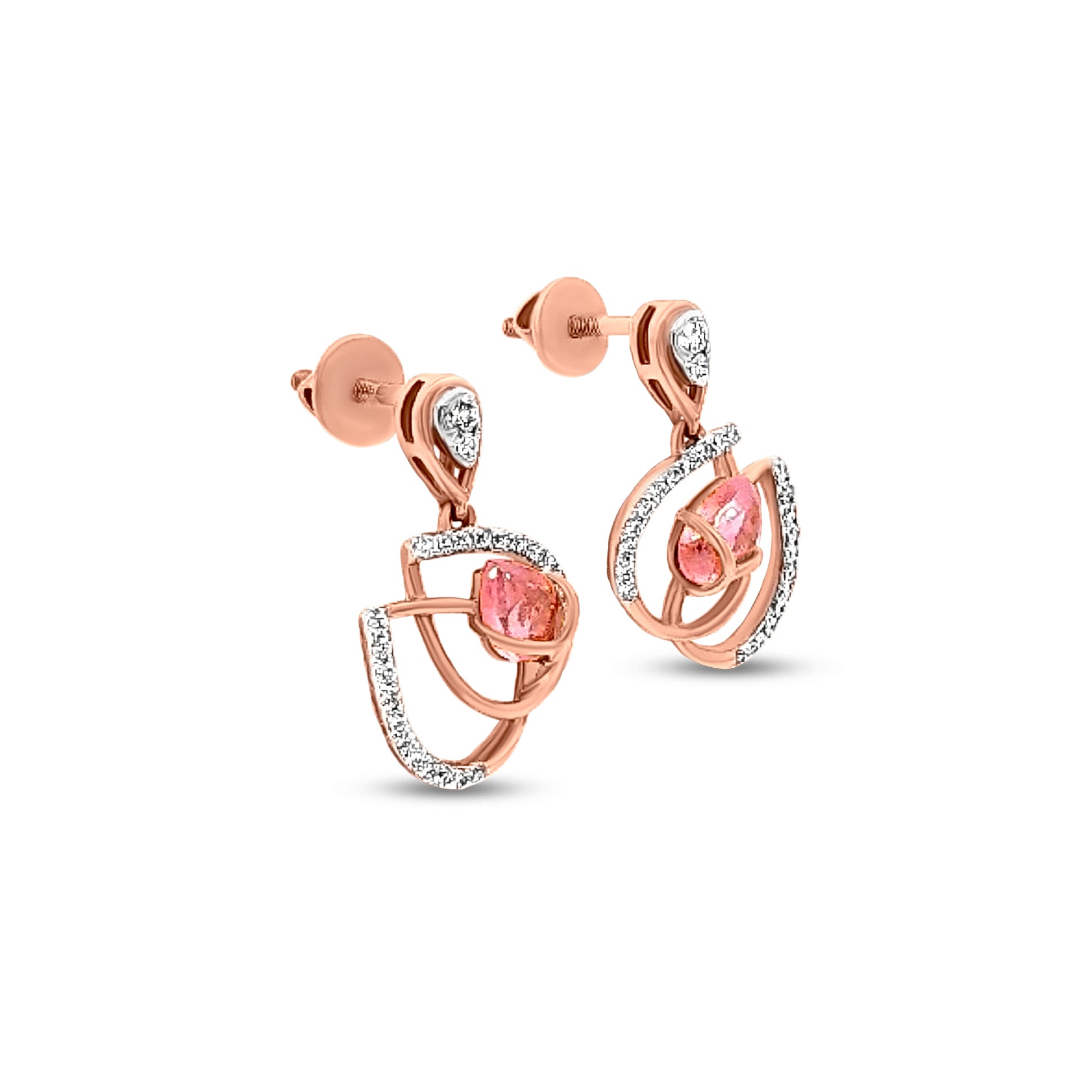 18K Rose Gold Lotus Leaf Earrings with Pink Sapphire And Diamonds