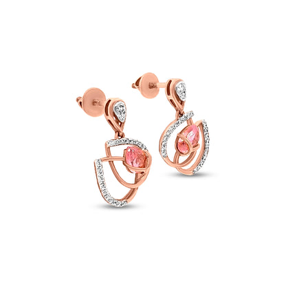 18K Rose Gold Lotus Leaf Earrings with Pink Sapphire And Diamonds