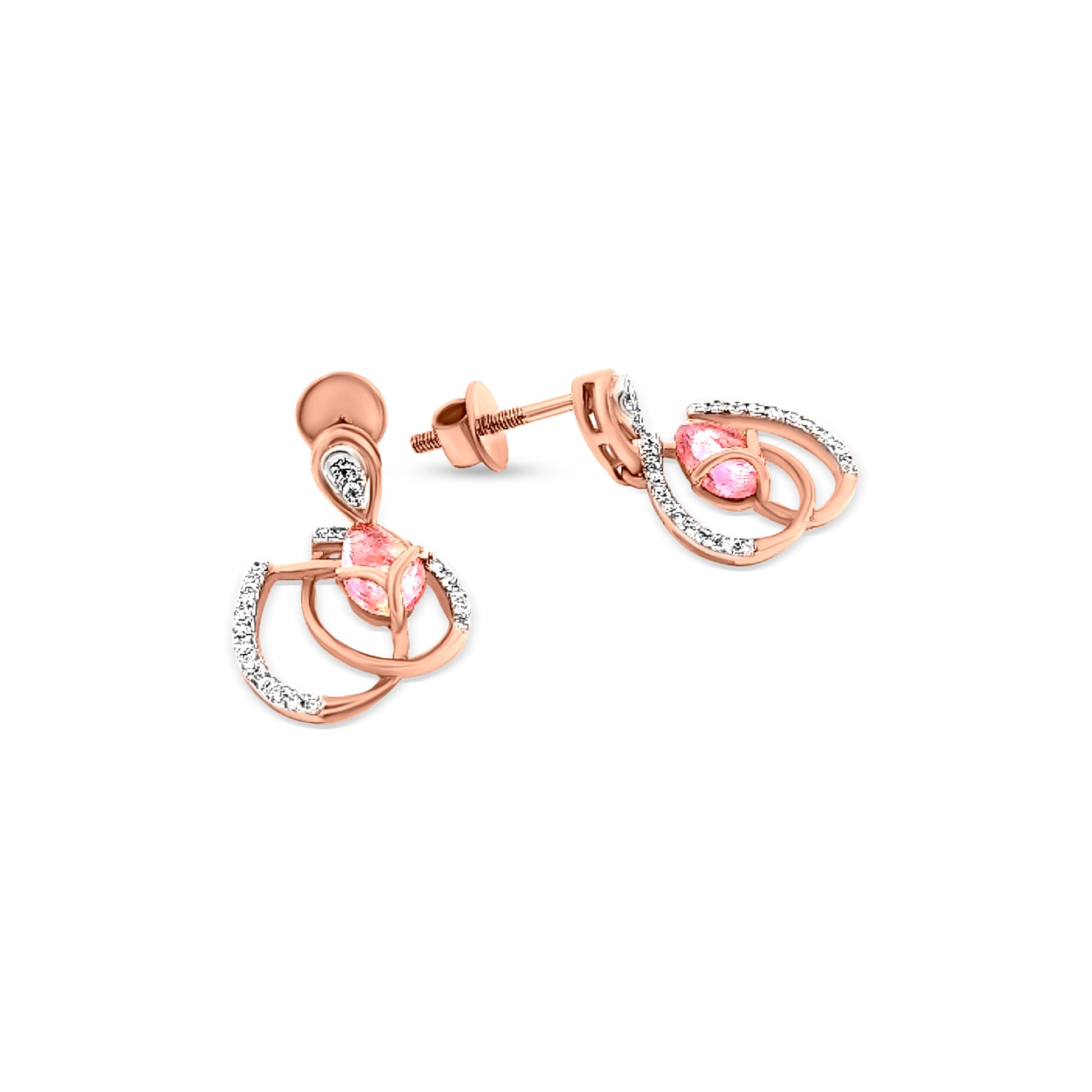 18K Rose Gold Lotus Leaf Earrings with Pink Sapphire And Diamonds
