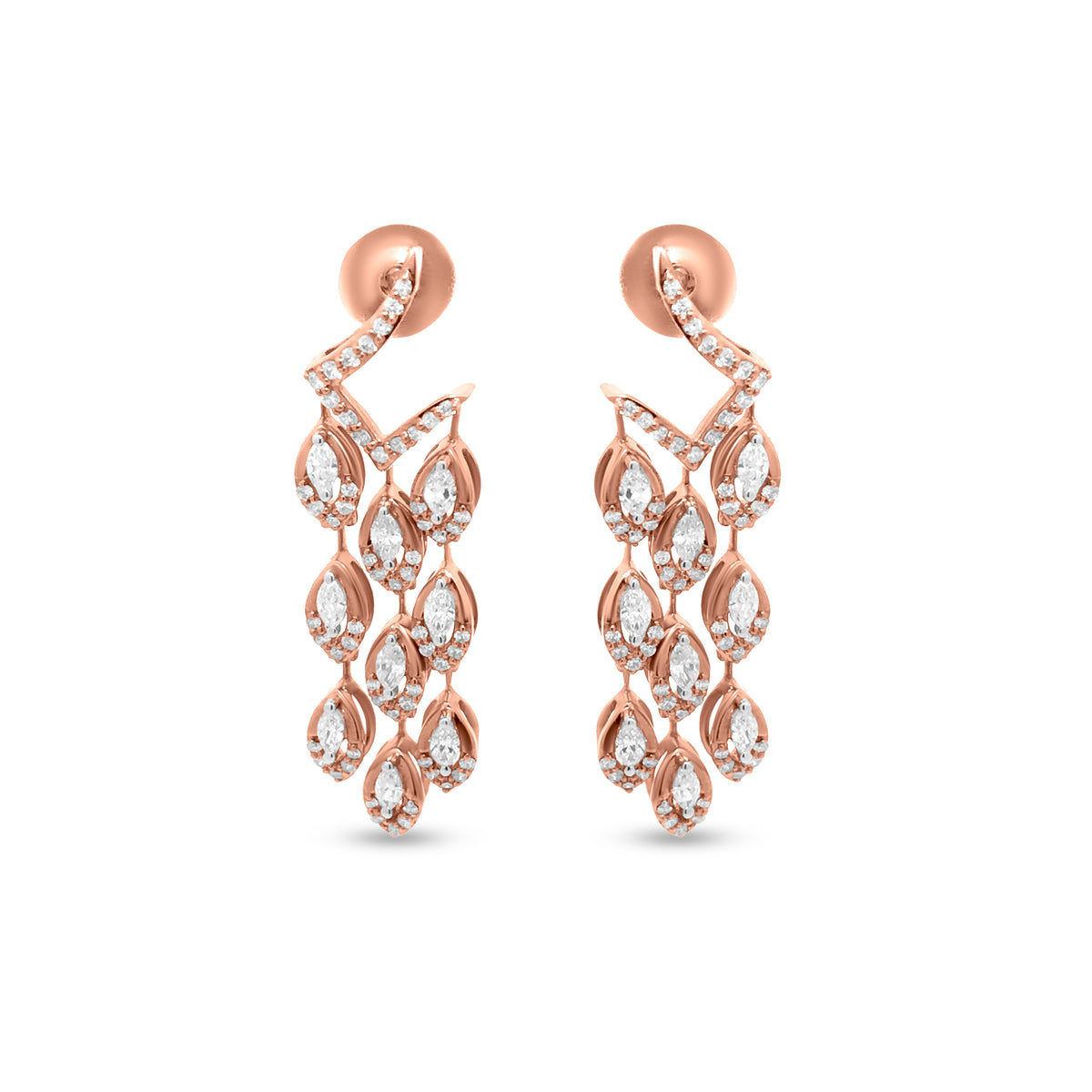 18k Rose Gold Diamond Dangle Earrings - Contemporary and Elegant Design