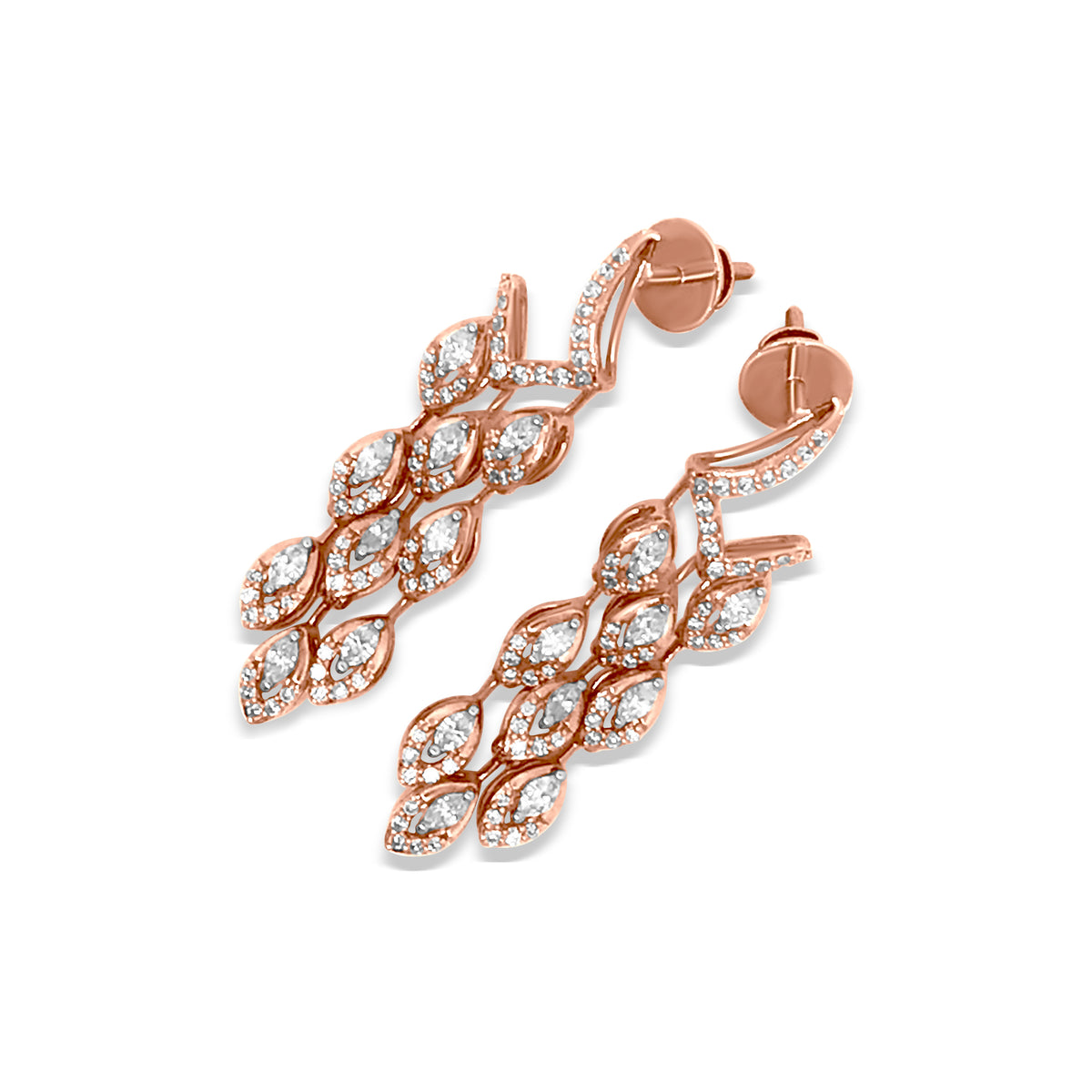 18k Rose Gold Diamond Dangle Earrings - Contemporary and Elegant Design
