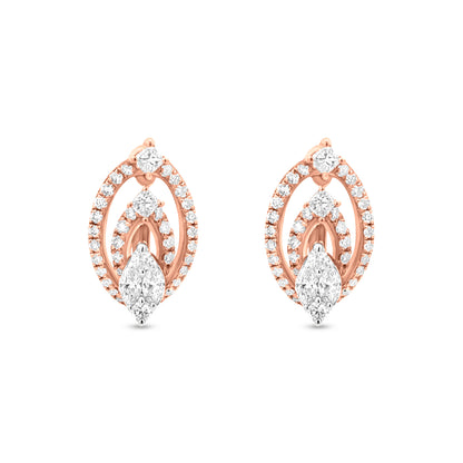 Marquise and Round Diamond 3D Design Stud Earrings in 18k Rose Gold: Perfect for Mothers Day And Birthday Gift