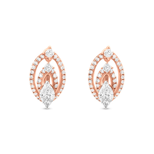 Marquise and Round Diamond 3D Design Stud Earrings in 18k Rose Gold: Perfect for Mothers Day And Birthday Gift