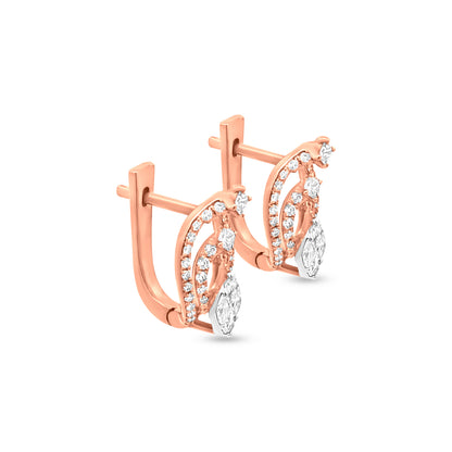 Marquise and Round Diamond 3D Design Stud Earrings in 18k Rose Gold: Perfect for Mothers Day And Birthday Gift