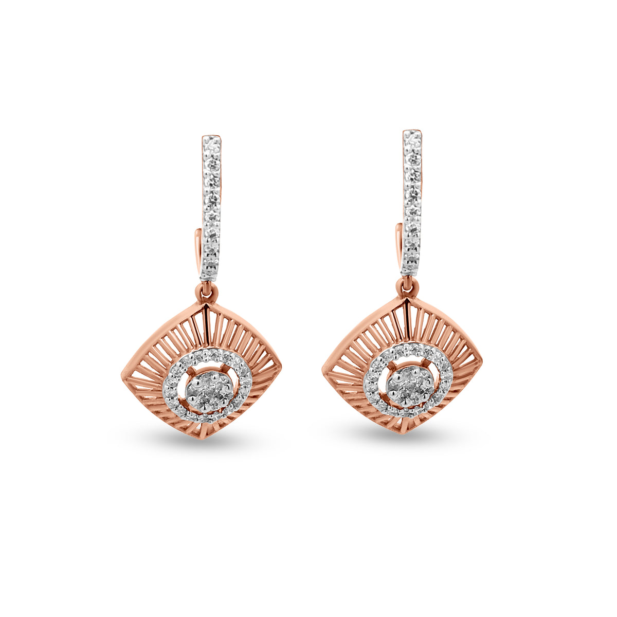 Radiant Elegance: 18k Rose Gold Diamond Dangle Drop Earrings