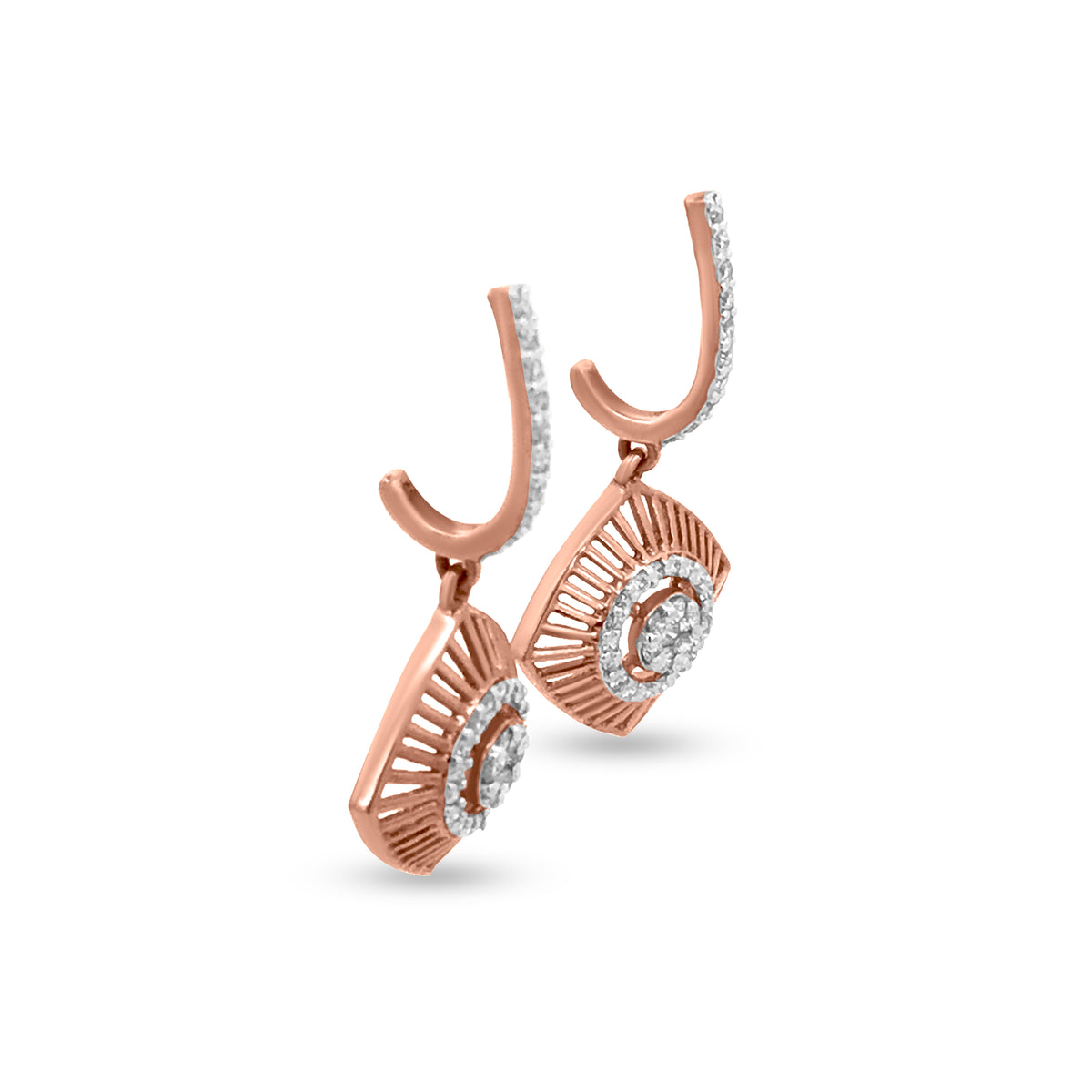 Radiant Elegance: 18k Rose Gold Diamond Dangle Drop Earrings