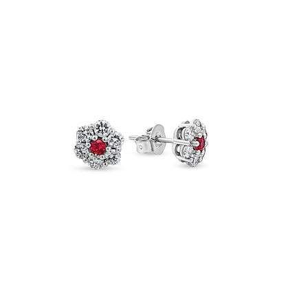 Ekanshi - 14K White Gold Lab-Grown Diamond Floral Stud Earrings