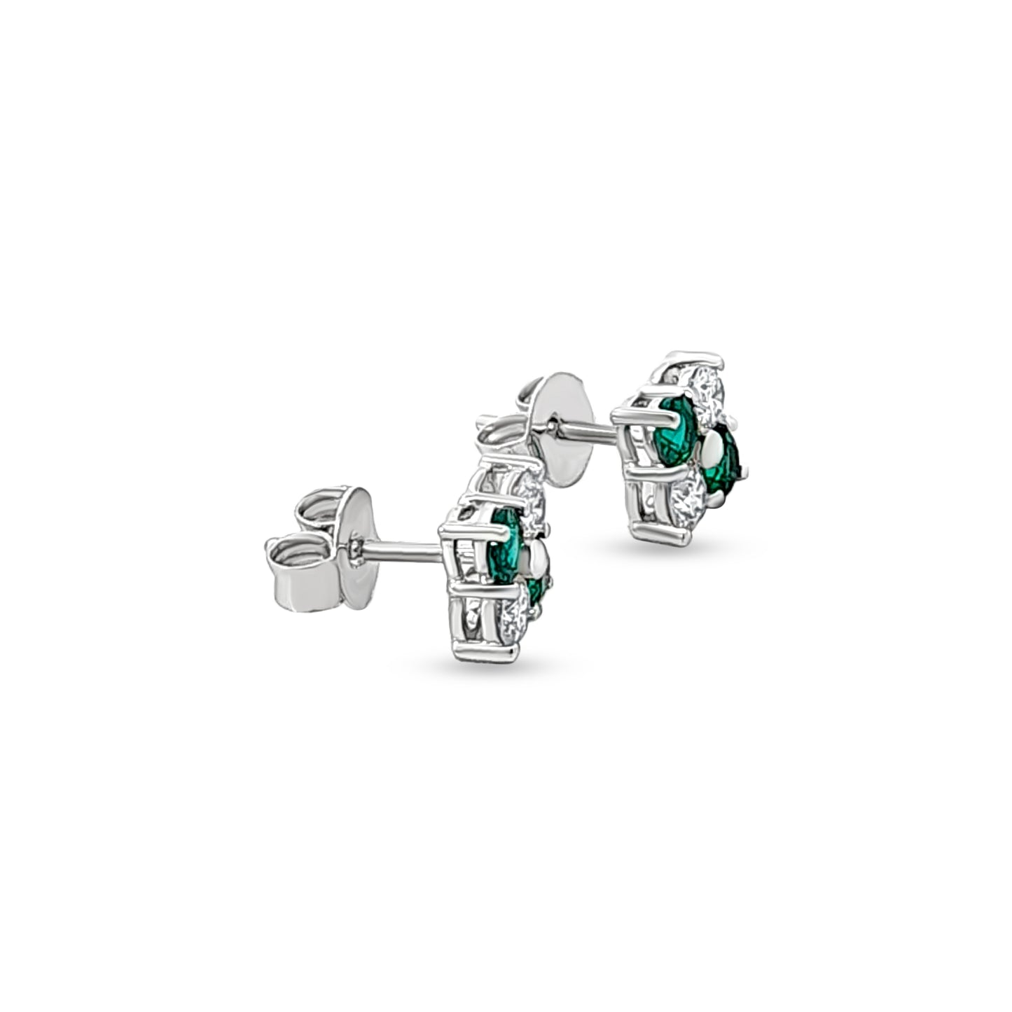 Harini - 14K White Gold Lab-Grown Diamond and Emerald Earrings