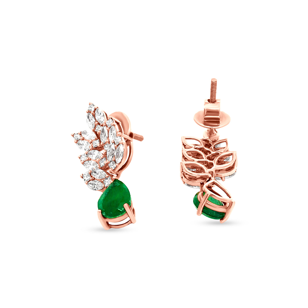 Green Colour Stone Floral Drop Earrings with Diamonds for Prosperity and Style