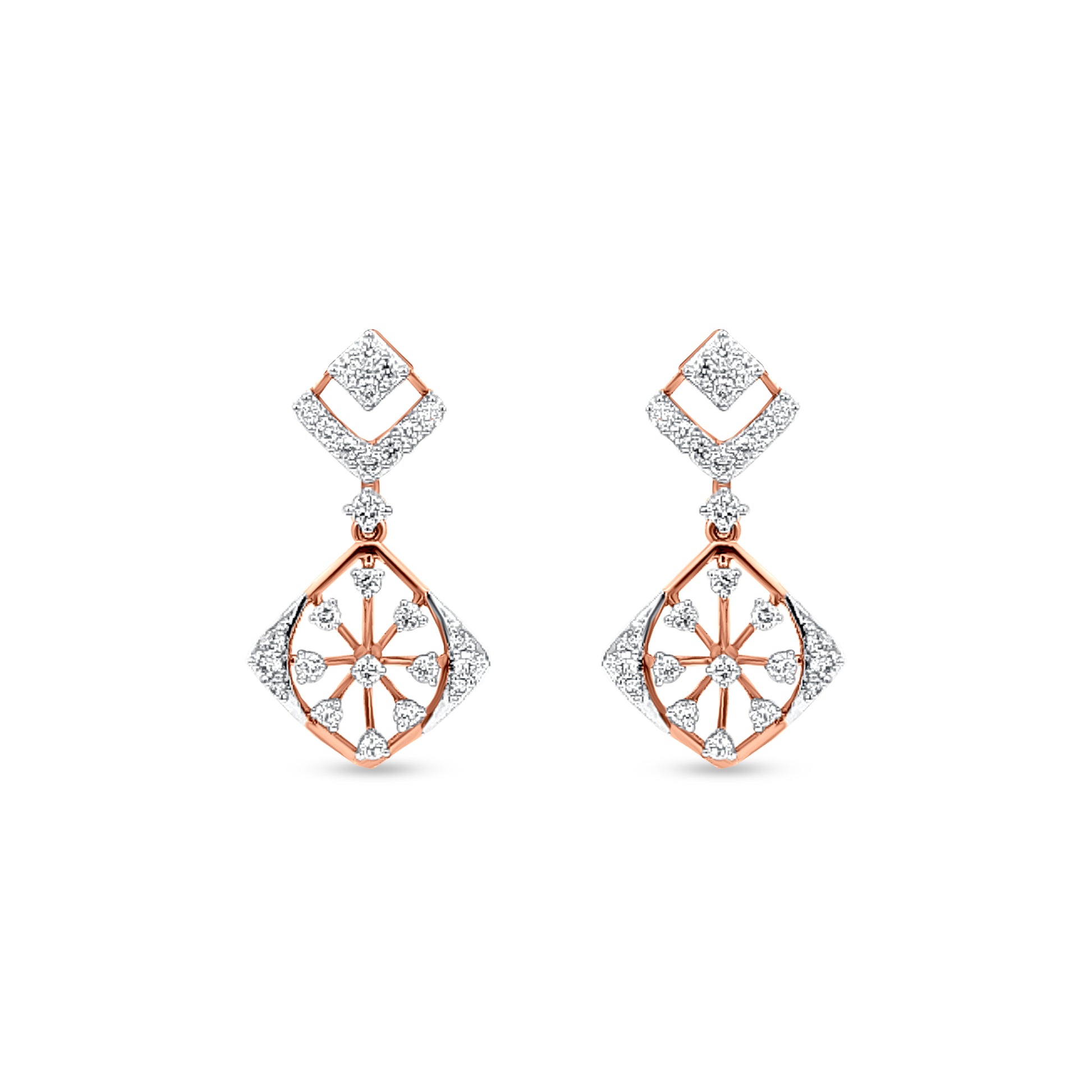 18K Rose Gold Diamond Dangle Earrings