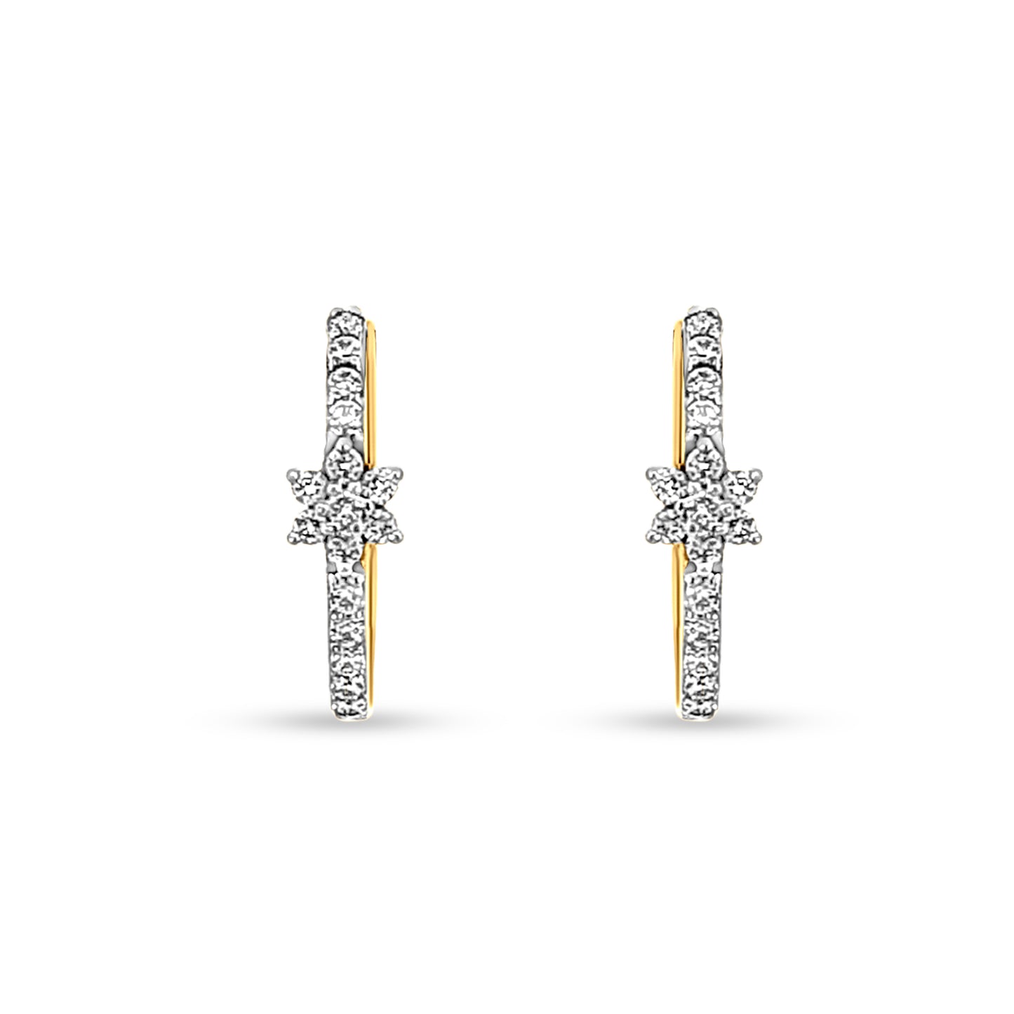 18K Gold Diamond Huggie Hoop Earrings