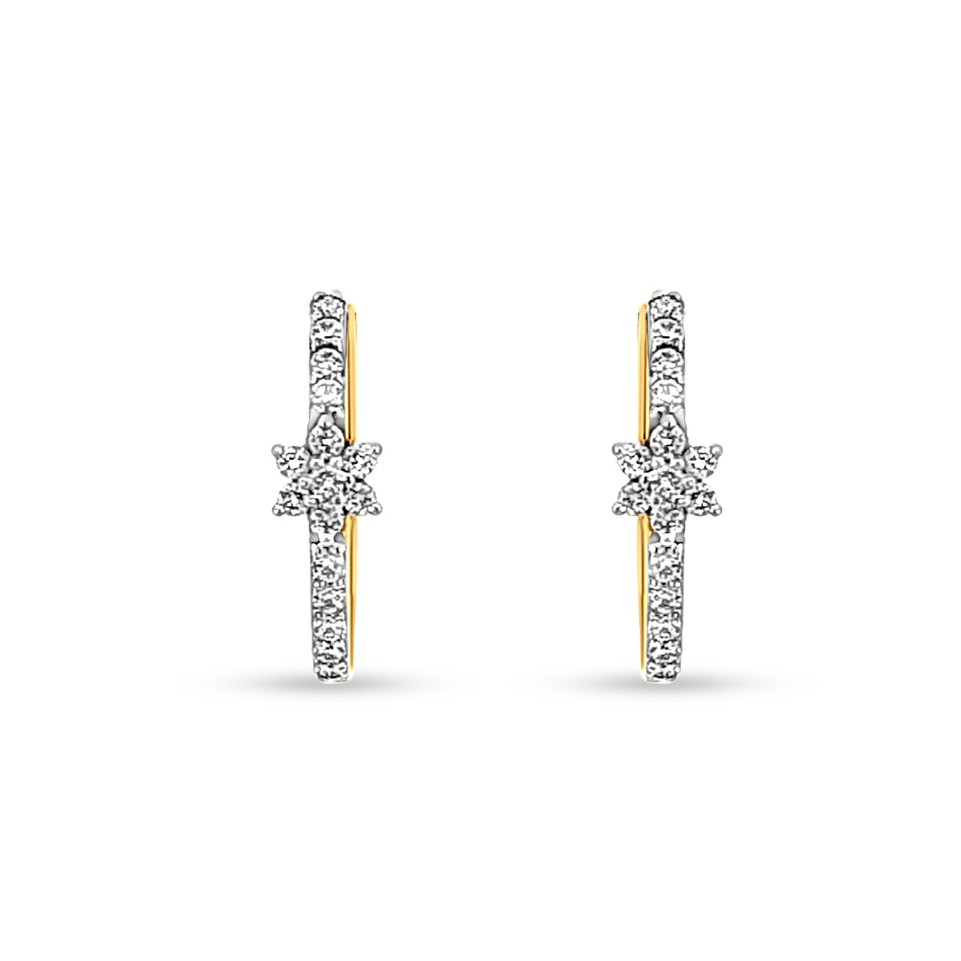 18K Gold Diamond Huggie Hoop Earrings