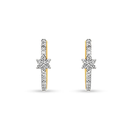 18K Gold Diamond Huggie Hoop Earrings