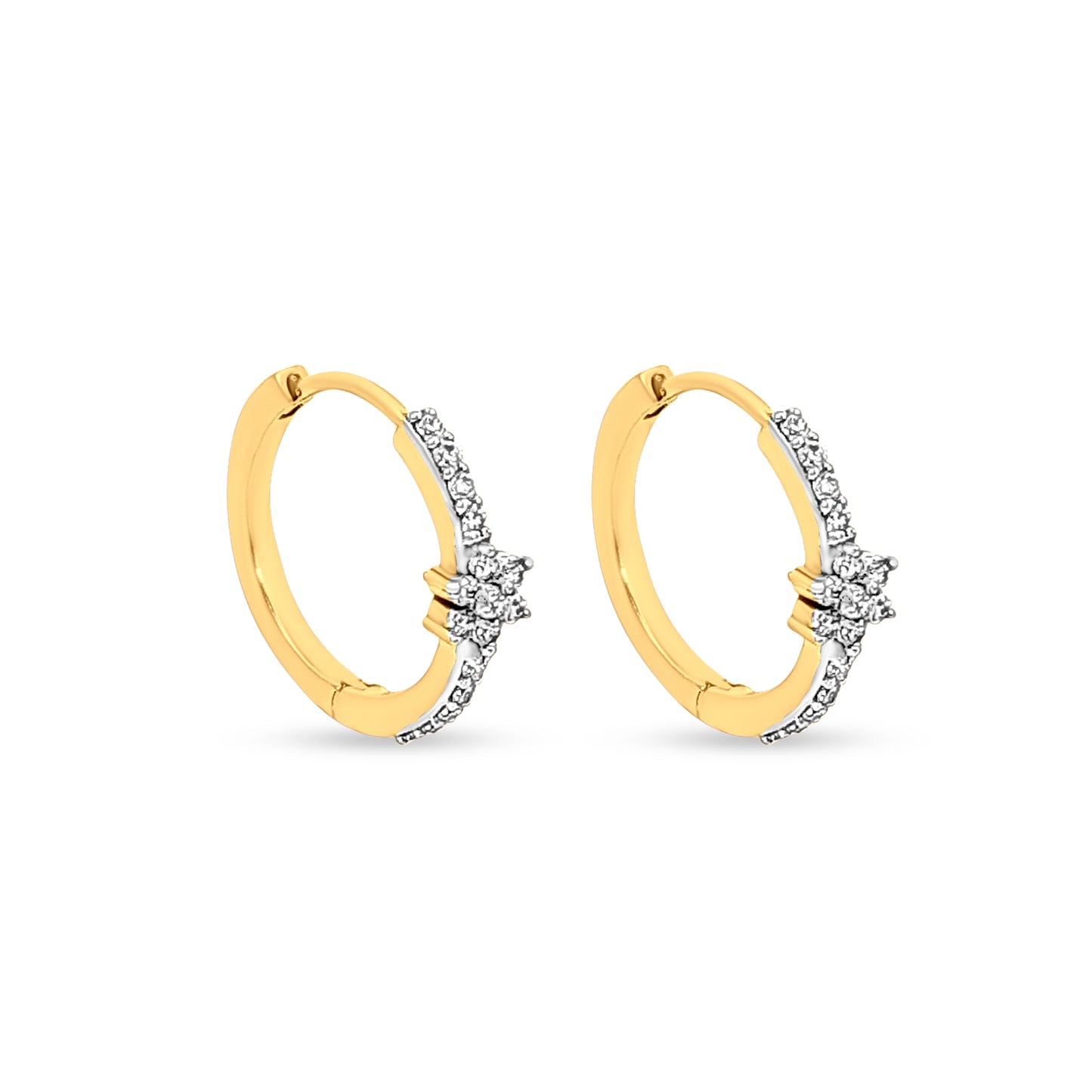 18K Gold Diamond Huggie Hoop Earrings