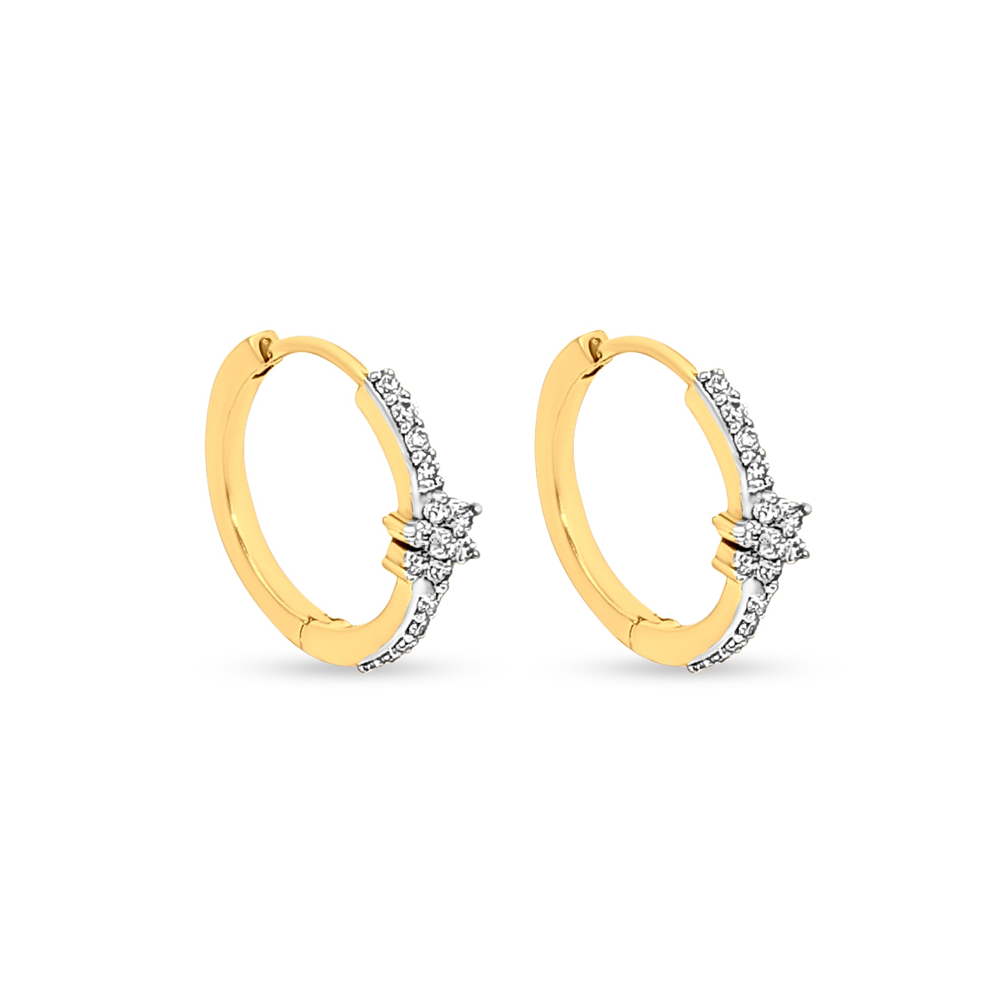 18K Gold Diamond Huggie Hoop Earrings