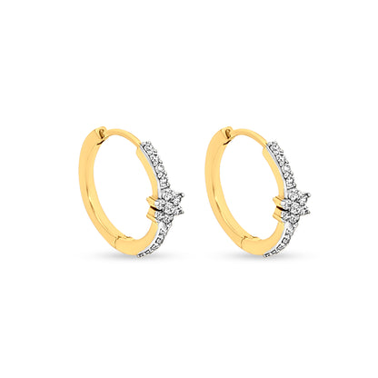 18K Gold Diamond Huggie Hoop Earrings