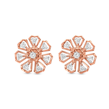 18k Rose Gold Diamond Floral Studs: Prong-Set Diamonds for a Beautiful Evening Party Earring