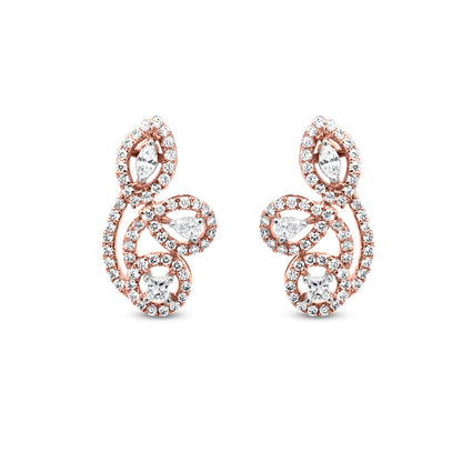 Stunning 18k Rose Gold Diamond Abstract Earrings with Crystal Cut Pear and Marquise Diamonds