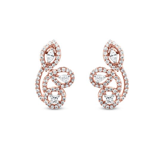 Stunning 18k Rose Gold Diamond Abstract Earrings with Crystal Cut Pear and Marquise Diamonds