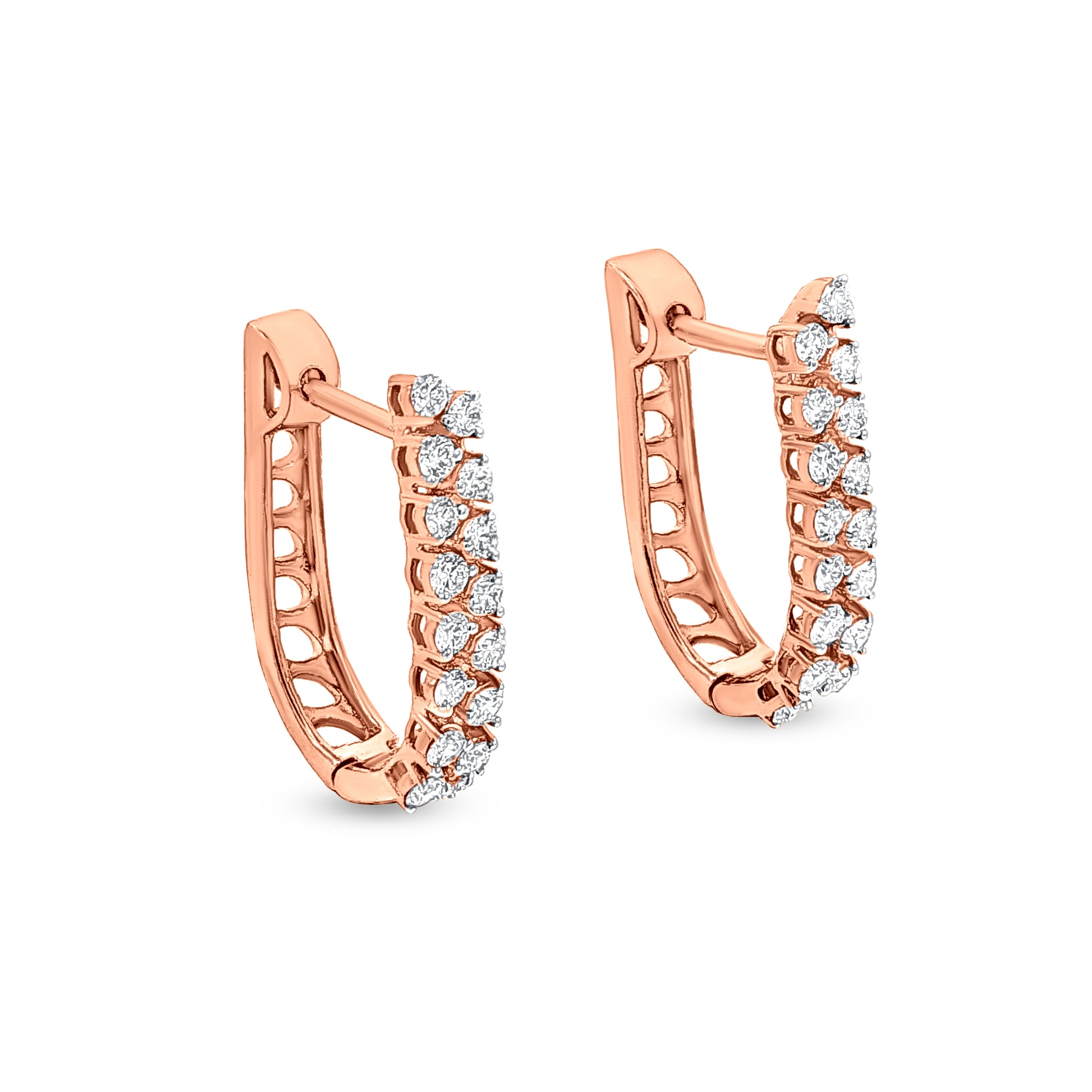 18K Rose Gold Diamond Huggie Earrings