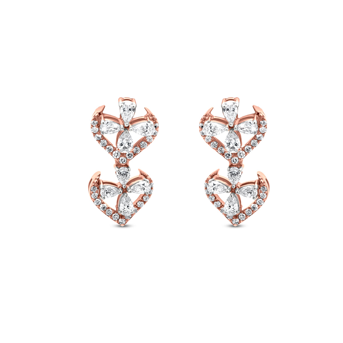18k Rose Gold Twinkling Short Drop Earrings with 0.93 Carat Pear-Shaped Diamonds
