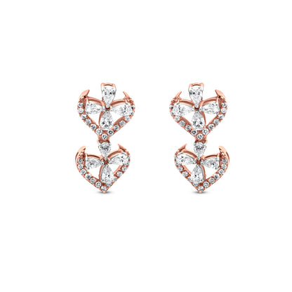 18k Rose Gold Twinkling Short Drop Earrings with 0.93 Carat Pear-Shaped Diamonds