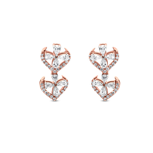 18k Rose Gold Twinkling Short Drop Earrings with 0.93 Carat Pear-Shaped Diamonds