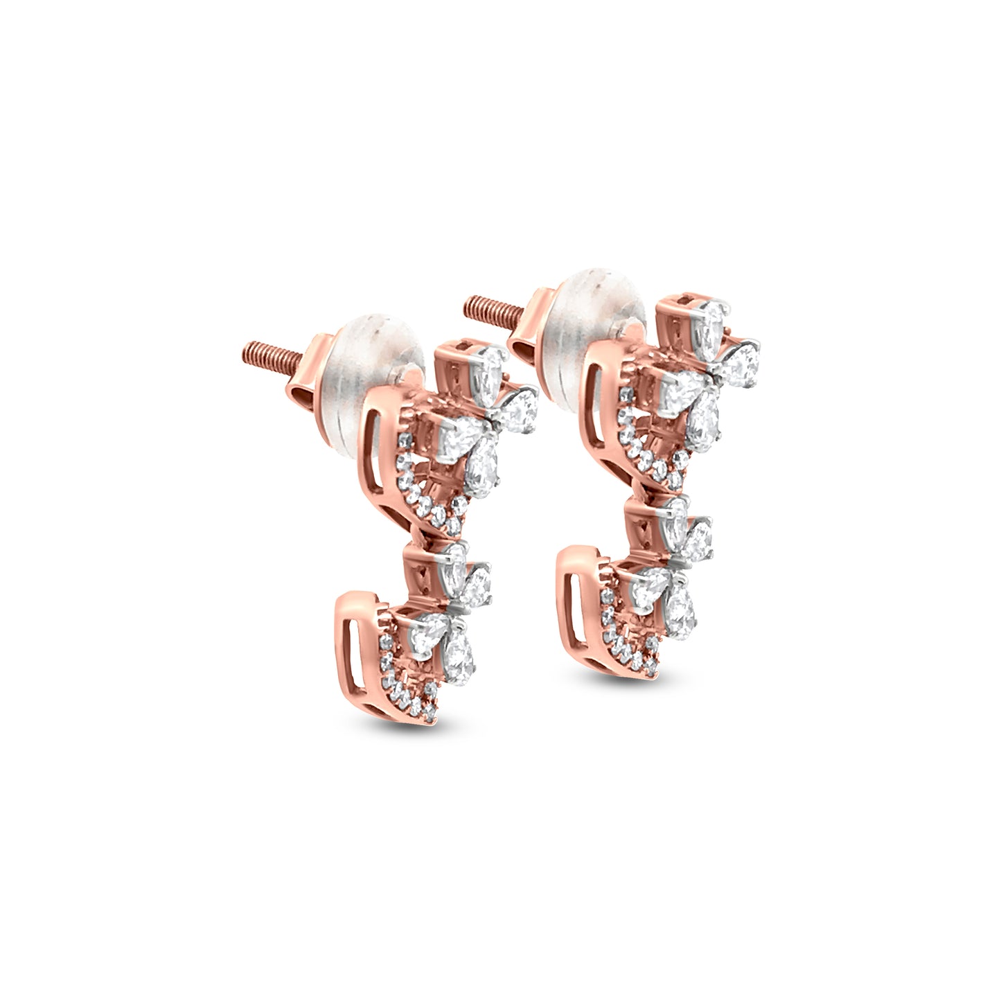 18k Rose Gold Twinkling Short Drop Earrings with 0.93 Carat Pear-Shaped Diamonds