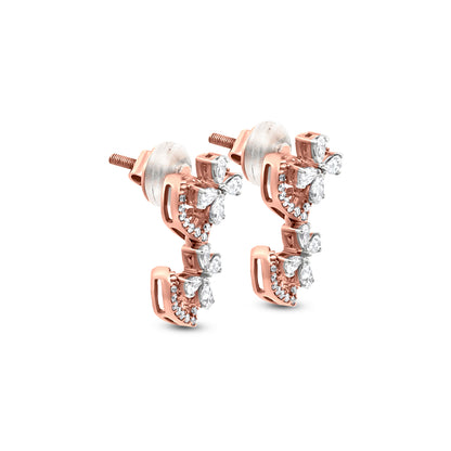 18k Rose Gold Twinkling Short Drop Earrings with 0.93 Carat Pear-Shaped Diamonds