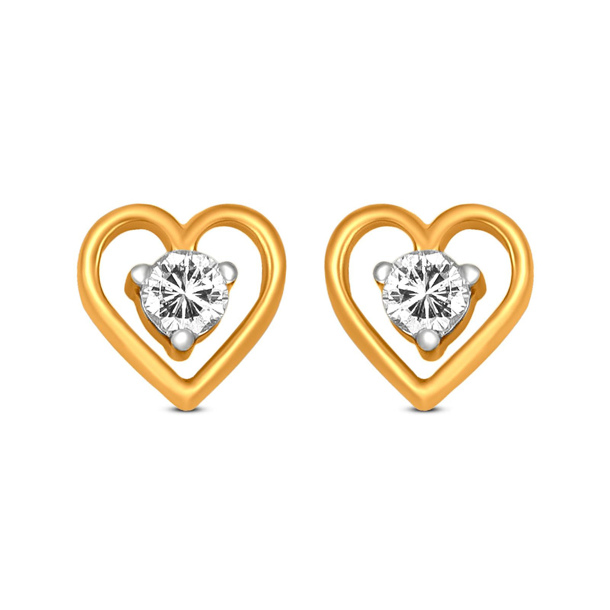 Heart Diamond Stud Earrings In 18K Yellow Gold