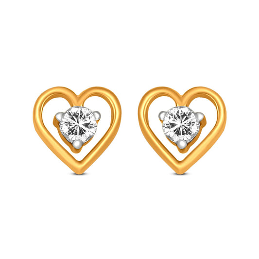 Heart Diamond Stud Earrings In 18K Yellow Gold